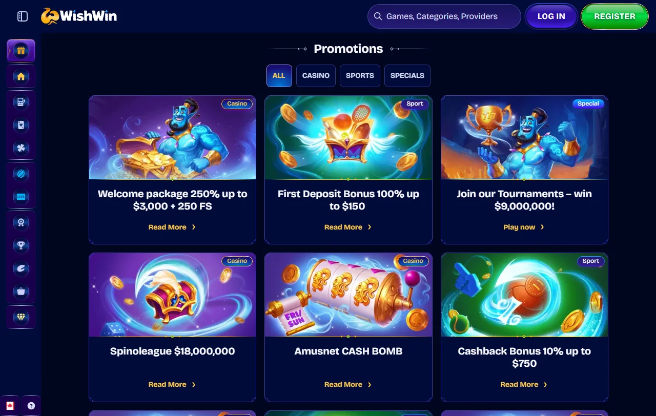 Wishwin Casino bonos, promociones y condiciones de bienvenida