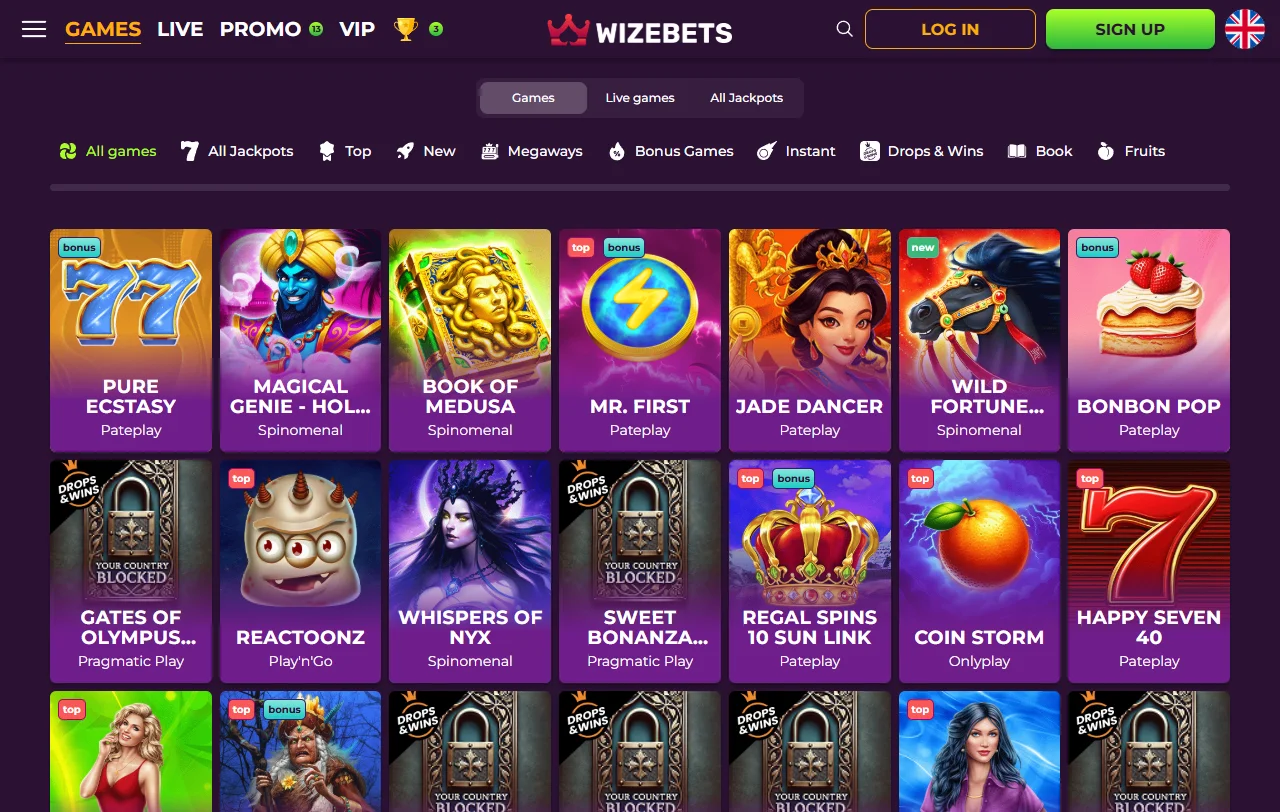 Juegos slots proveedores Wizebets casino España catálogo