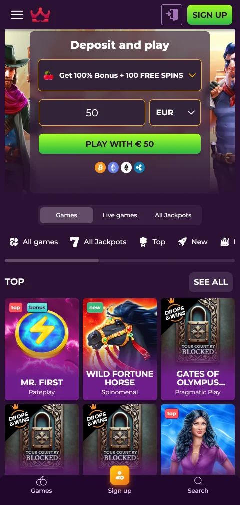 Acceso móvil gaming Wizebets casino España smartphones